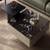 The Noir Grandeur Dual Tier Nesting Coffee Table with Black Marble Top