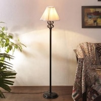 Opal Off White Fabric Floor Lamp with Black Iron Base