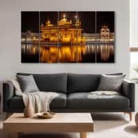 The Castle Decor Golden Temple Wall Painting Wooden Framed 27x48 Inch (Style 1)