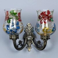 Hamlet Antique Metal Double Wall Mounted Lamp with Multicolor Mosaic Glass