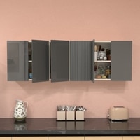 6 Door Mirror Glossy Triple Layered Uv Resistant Handless Cabinet In Grey Finish