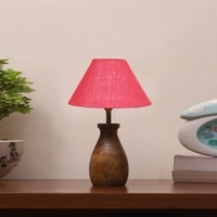 Devansh Pink Jute Table Lamp With  Wood Natural Base (10X12.5 Inches)-33
