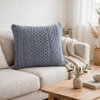 Kennedy Blue Grey Cotton Knitted Decorative Cushion Cover 16 x 16 Inches