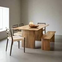 Modern Solid Wood Dining Set with Bench in Morgan Natural