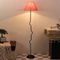 Byron Pink Natural Fiber Floor Lamp with Black Iron Base