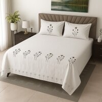 Plain Pastle Grey 350 TC Embroidery StiTChed Cotton Satin Flat Super King Bed Size Bedsheet With 2 Pilllow Covers  Threads