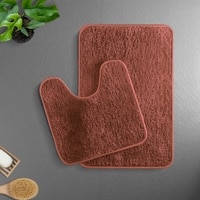 Luxe Home Polyester Newman Contour Bath Mat Set of 2 (Rust 45x75 cm & 40x45)