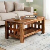 Blairs Sheesham Wood Accent Rectangle Coffee Table In Natural Teak Finish