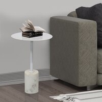 Metalsmith Round Side Table – Metal Top & Marble Base, White