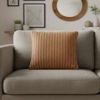 Stripe Knit Espresso Copper Print Cushion Cover 16X16  Inches
