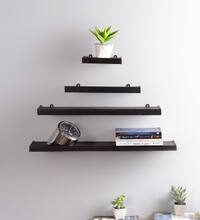 Solid Wood Floating Wall Shelf Set of 4 in Brown Colour