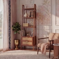 Strava Solid Wood and Cane Bookshelf with in Honey Finish