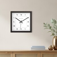 Square Wooden Wall Clock with Roman Numeral Dial and Minute Track