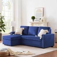 Noah Solid Wood Sofa cum Bed in Navy Blue