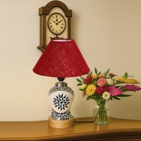 Devansh Conical Maroon Jute Shade Lamp With Wood & Mosaic Glass Base For Decoration/Office/Home/Gifting/Study For Decoration/Office/Home/Gifting/Study -(10X10X14.5) Inches -A