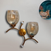 Devansh Metal Electric Wall Light in Gold Colour with Lavender Shade Count of 2 Lights