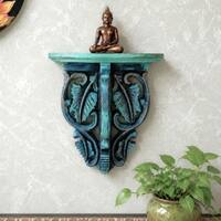 Multishade Colour Solid Wood Handcarved Harita Patra Floating Wall Shelf with distres finish by DisooFashions