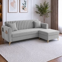 Daraco Velvet L shape 4 Seater Sofa in Grey Color