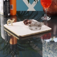 Marble Platter Square With Gold Finish Metal Piece Attachment