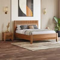 Toledo Solid Wood Queen Non Storage Bed with Bedside Table (Standard) – Amber Walnut Finish