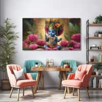 The Castle Decor Bal Gopal Wall Painting Wooden Framed 27x48 Inch (Style 9)