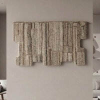 Beige Abstract Geometric Handmade Natural Wool Wall Art 7 x 5 Feet