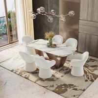 Paloma 6 Seater Pluto Spanish Ceramic Dining Table With 6 Selene Chairs (Finish : Pluto Spanish Ceramic, Chair Colour : Light Grey)