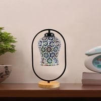 Devansh Multicolor Glass Wooden & Iron  Table Lamp -17 Inch Height  -Apj