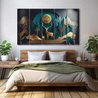 The Castle Decor Golden Deer Wall Art Framed Painting 27x48 Inch (Style 4)