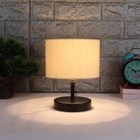 Toni Off White Fabric Shade Table Lamp with Black Iron Base