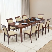 Vanalen 6-To-8 Extendable - Dalla 8 Seater Glass Top Dining Table Set (Colour- Beige, Finish- Dark Walnut)