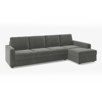 Apollo Fabric Sectional Sofa (Colour : Ash Grey Velvet, Cushion : Soft, Back Type : Regular, Seating Capacity : Left Aligned 3 Seater + Left Aligned Chaise + Ottoman)