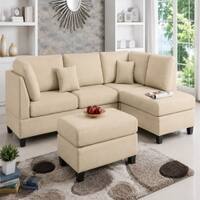 Nova 3 Seater L Shaped Sectional Sofa Right Chaise and Ottoman Beige