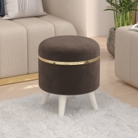 BLUEWUD Noah Round Engineered Wood Multipurpose Ottoman Pouffes Stool/Sitting Furniture Footrest Seat Pouf Puffy Foam Foot Stool with 4 Legs for Living Room Decor Home Furniture (Brown)