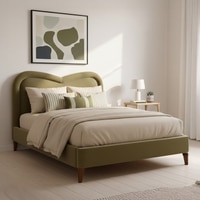 Elaris Curve Comfort Queen Size Bed in velvet With Engineer Wood Frame & Hydraulic Storage