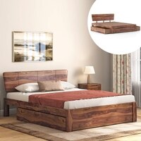 Marieta Solid Wood Queen Size Drawer Storage Bed In Teak Finish