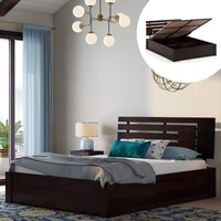 Stockholm Hydraulic Storage Bed (Solid Wood) (Mahogany Finish, King Bed Size)