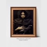 Artistry Black Victorian Witch Portrait Canvas Wall Canvas Wall Prints Set of 1 Multicolor Matte