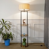 Gallow Metal Multiutility Shelf Floor Lamp With Off White Cotton Shade