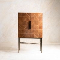 Arrow Solid Wood Bar Unit in Gold Colour