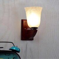 Devansh Solid Wood Electric Wall Light in Brown Colour with White Shade Count of 1 Light