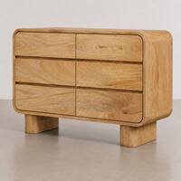 Roswell Solid Wood Chest Of 6 Drawers In Natural White Wash Finish