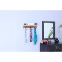 Wooden Wall Shelf with 3 Key Hooks in Natural Finish