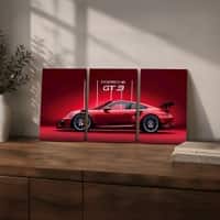 The Castle Decor Red Porsche GT3 Sports Car Wall Art Set of 3 8x12 Inch