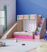 Sleep N SlideBunk Bed 6X5 Drawers On Wheels In Oak and Pink Colour67