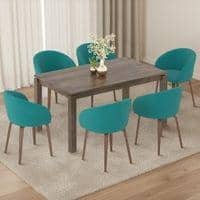Atlas Solid Wood 6 Seater Compact Dining Table with 6 Meryl Lounge Chair