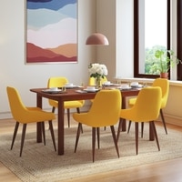 Dane Solid Wood Dining Table 6 Seater with 6 Rickman Lounge Chairs (Finish: Honey, Colour: Matty Yellow)