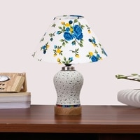 Devansh Conical Multi Cotton Shade Lamp With Wood & Mosaic Glass Base For Decoration/Office/Home/Gifting/Study For Decoration/Office/Home/Gifting/Study -(10X10X14.5) Inches -A