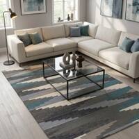 Jaipur Rugs Soft Ikat Wool 5x8 Feet Smoke Blue And Liquorice Dhurrie Carpet
