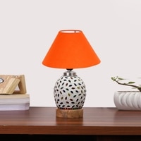 Devansh Conical Orange Cotton Shade Lamp With Wood & Mosaic Glass Base For Decoration/Office/Home/Gifting/Study For Decoration/Office/Home/Gifting/Study -(10X10X14.5) Inches -A